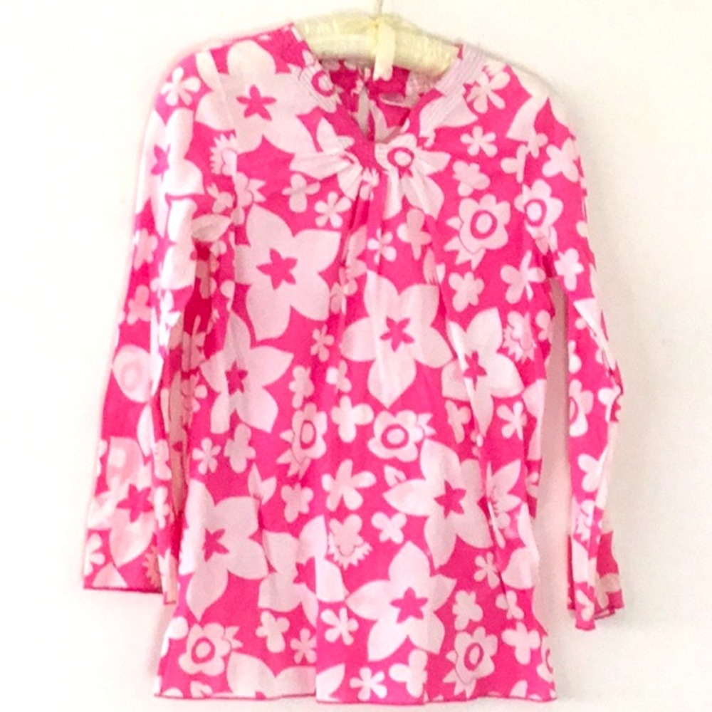 Mini Boden Pink/White Tunic Top Girl’s 11-12Y, Long Sleeve, Flowers, 100% Cotton
